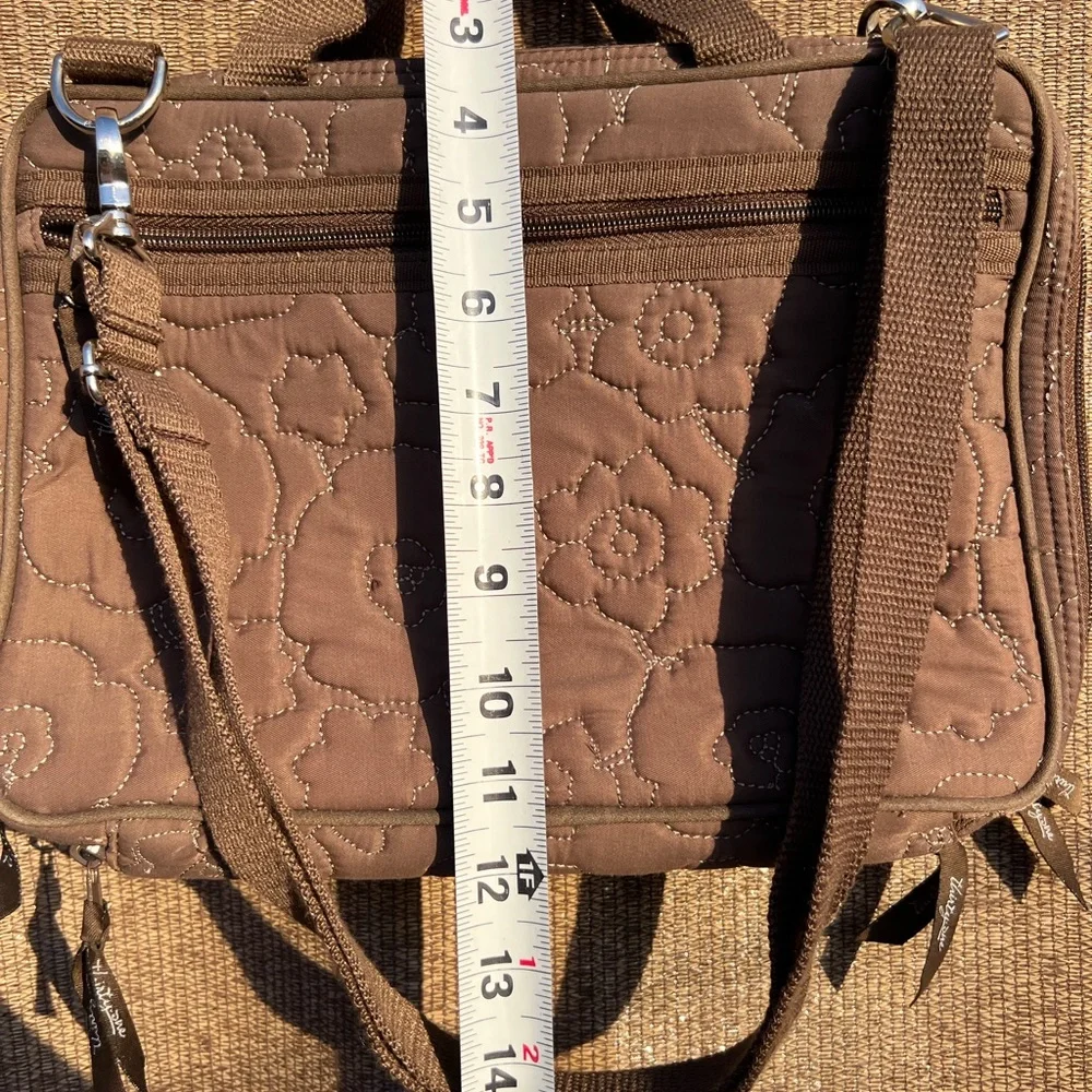 THIRTY ONE Brown Quilted Poppy Double Zip Cosmetic Bag Organizer Travel Handbag